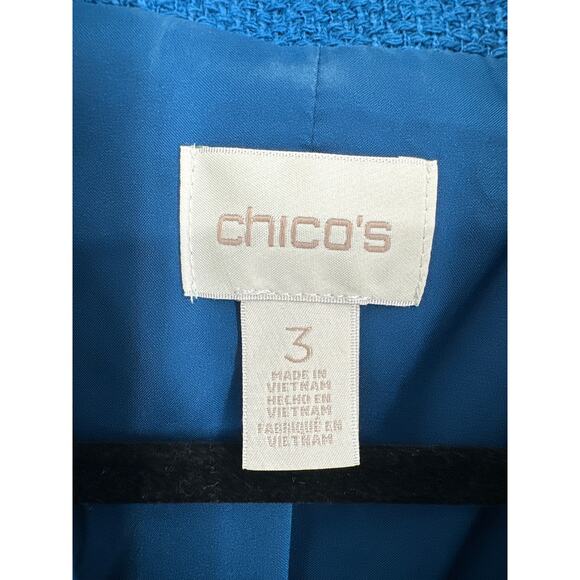 Chicos Jacket Coat Womens XL 3 Blue Peacoat Tweed Long Office Gold Button - Picture 2 of 7